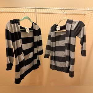 Pink Rose Black and Gray Striped Sweater set